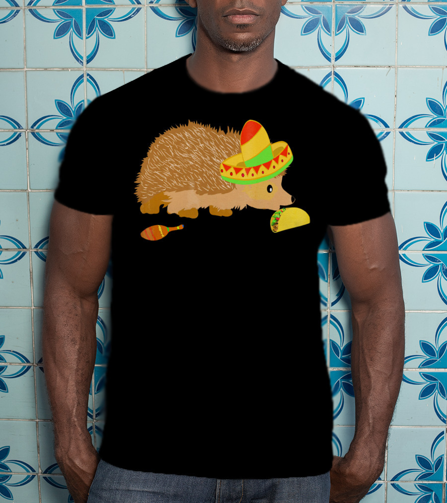 Hedgehog Wearing Sombrero With Maracas And Tacos T-Shirt