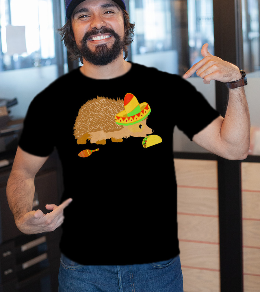 Hedgehog Wearing Sombrero With Maracas And Tacos T-Shirt