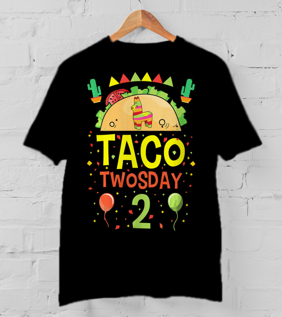 Taco Twosday 2 Two Year Old Boy Girl Cactus Balloon Party T-Shirt