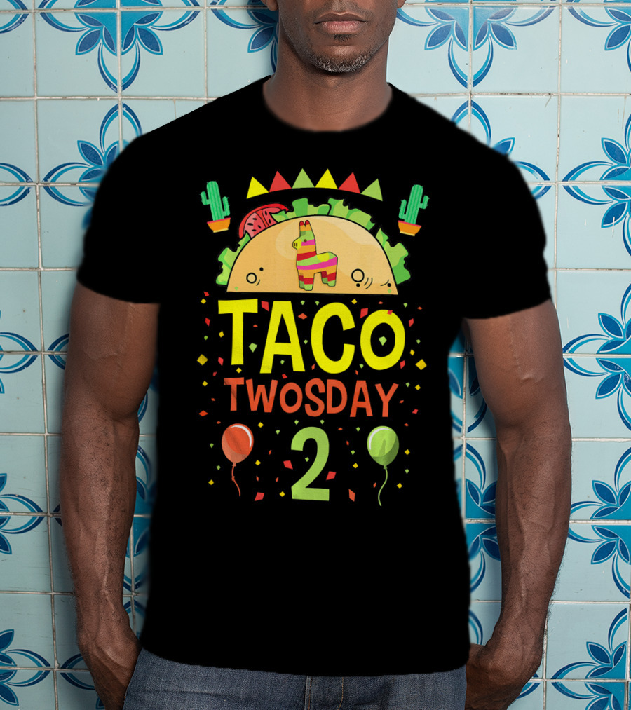 Taco Twosday 2 Two Year Old Boy Girl Cactus Balloon Party T-Shirt