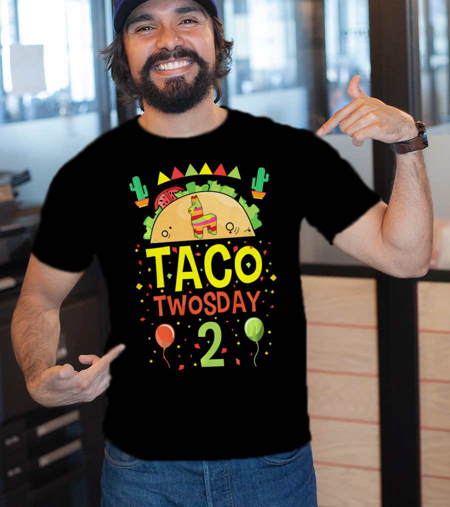 Taco Twosday 2 Two Year Old Boy Girl Cactus Balloon Party T-Shirt