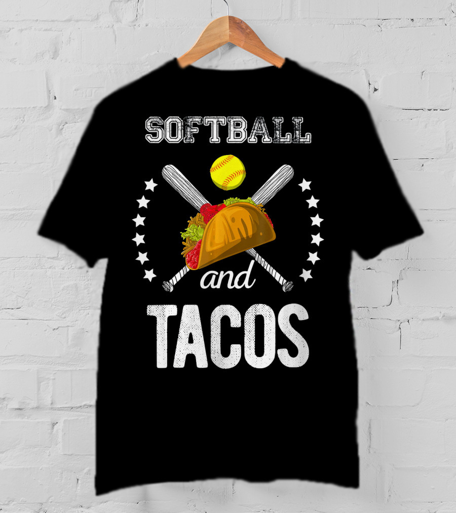 Softball And Tacos Crossed Bats And Ball With Taco T-Shirt