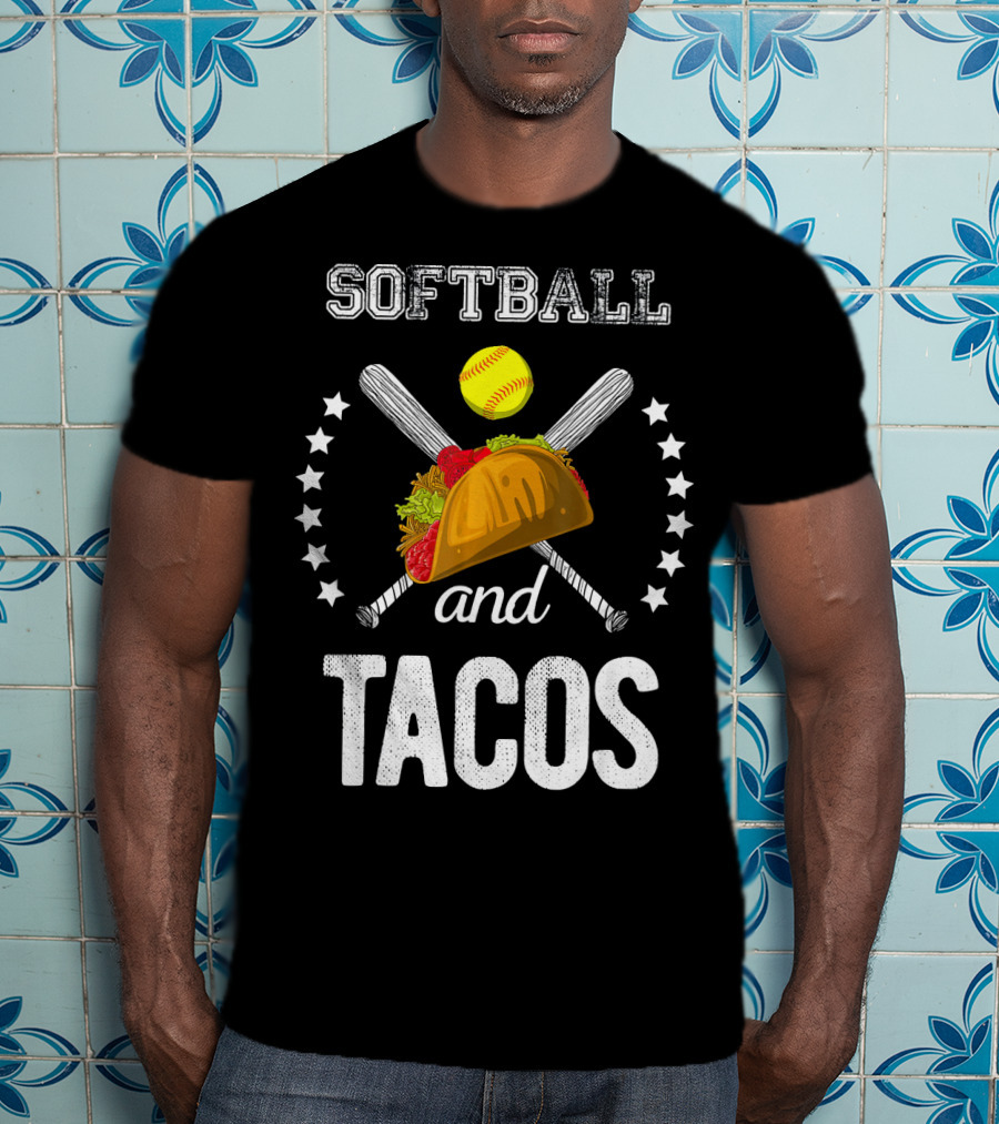 Softball And Tacos Crossed Bats And Ball With Taco T-Shirt