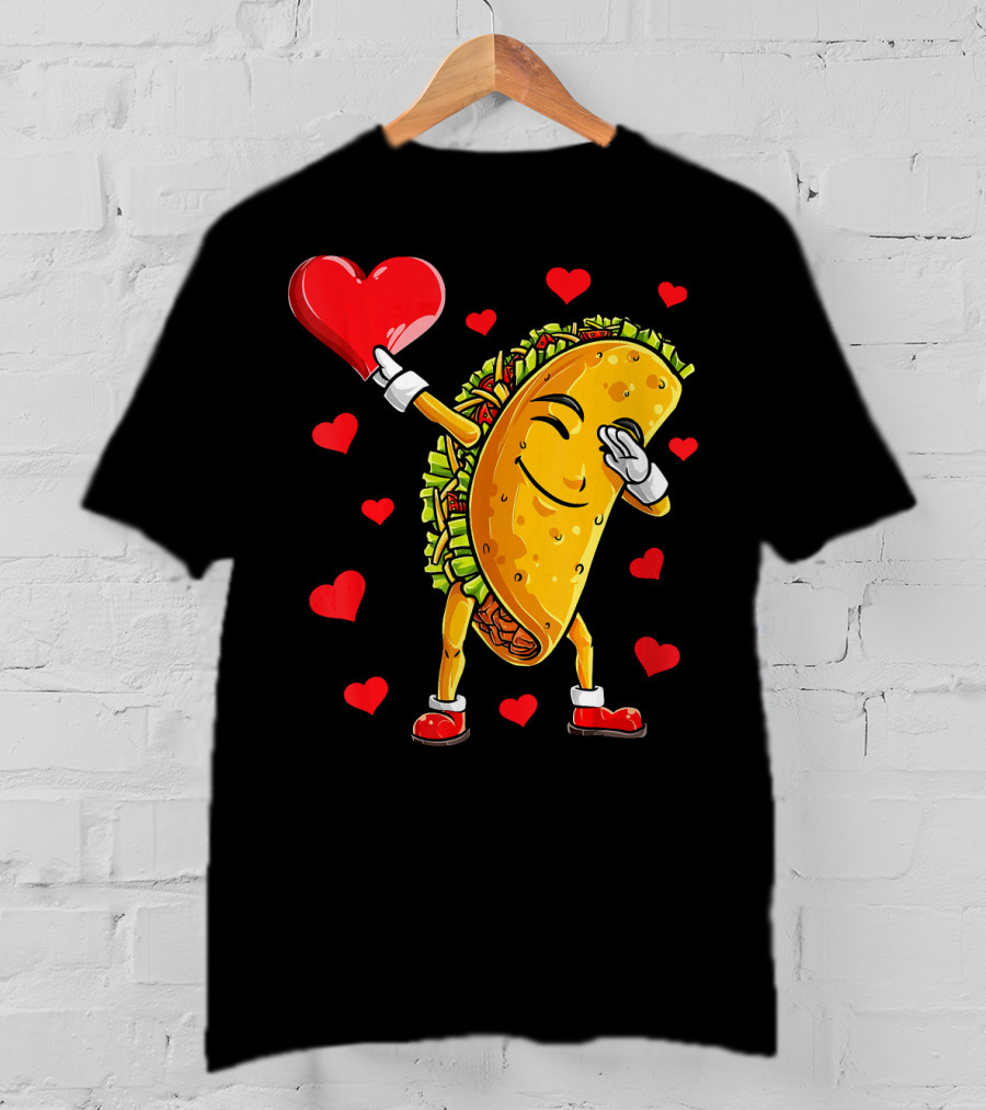 Dabbing Taco With Heart Valentines T-Shirt