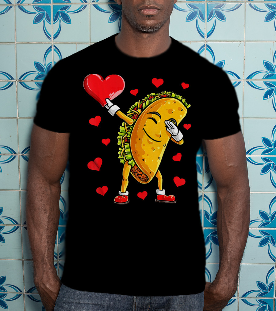Dabbing Taco With Heart Valentines T-Shirt