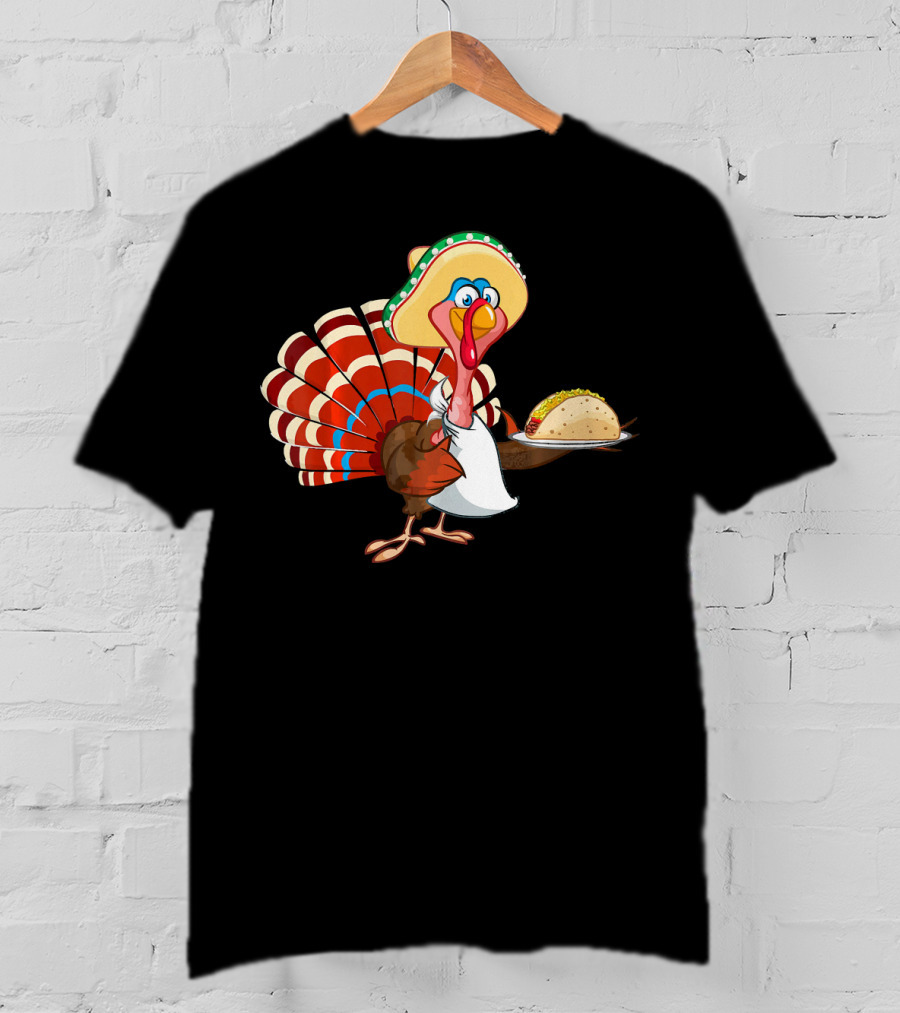 Funny Mexican Turkey Serving Tacos With Sombrero T-Shirt