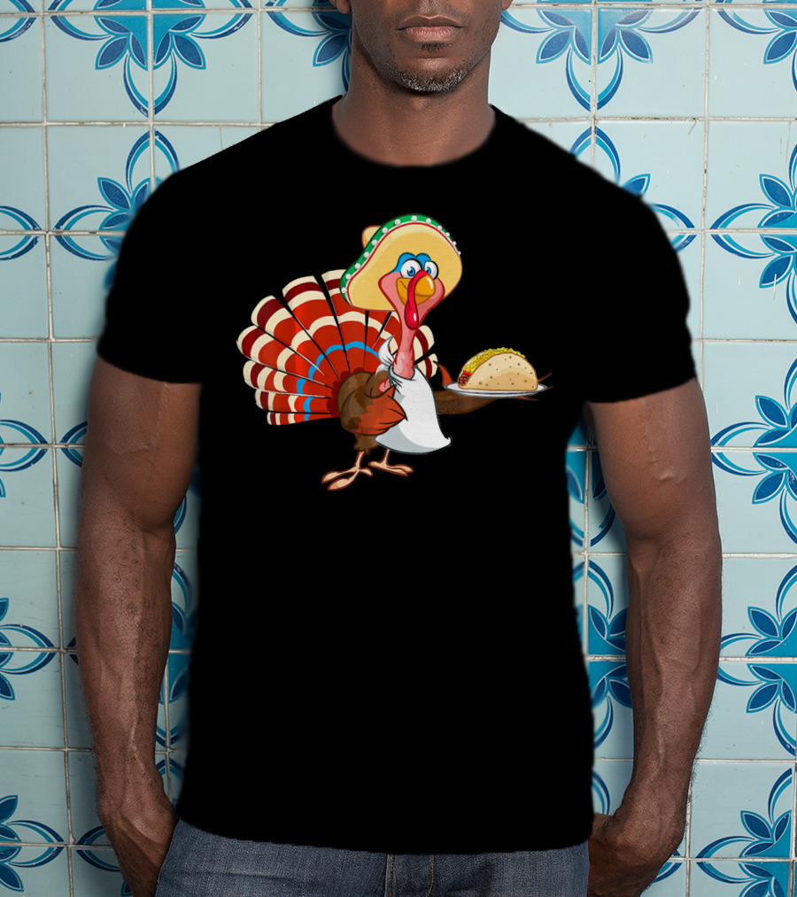 Funny Mexican Turkey Serving Tacos With Sombrero T-Shirt
