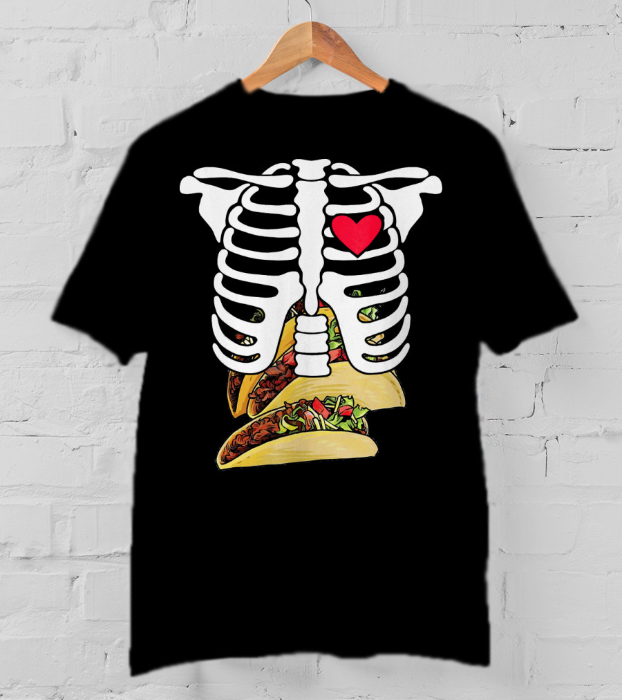 Halloween Funny Skeleton Heart Tacos T-Shirt
