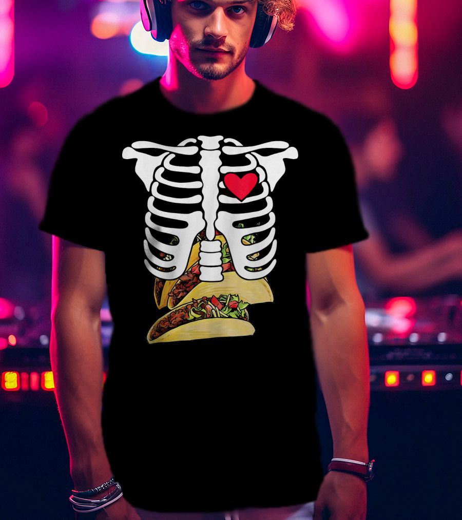 Halloween Funny Skeleton Heart Tacos T-Shirt