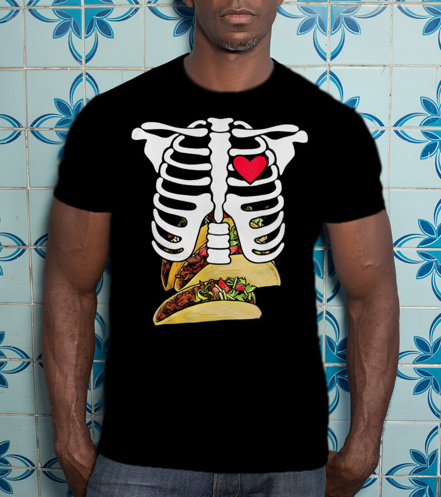 Halloween Funny Skeleton Heart Tacos T-Shirt
