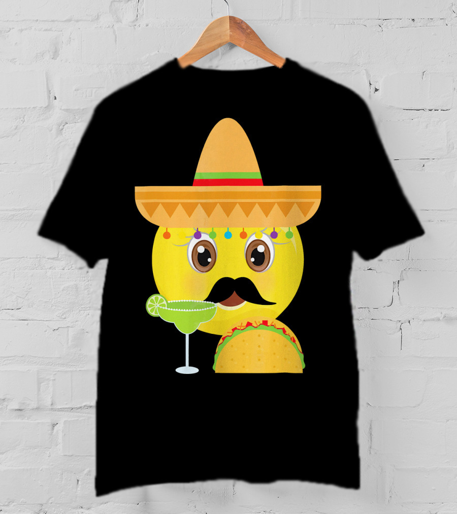 Funny Mexican Emoticon Sombrero Mustache Margarita Taco T-Shirt