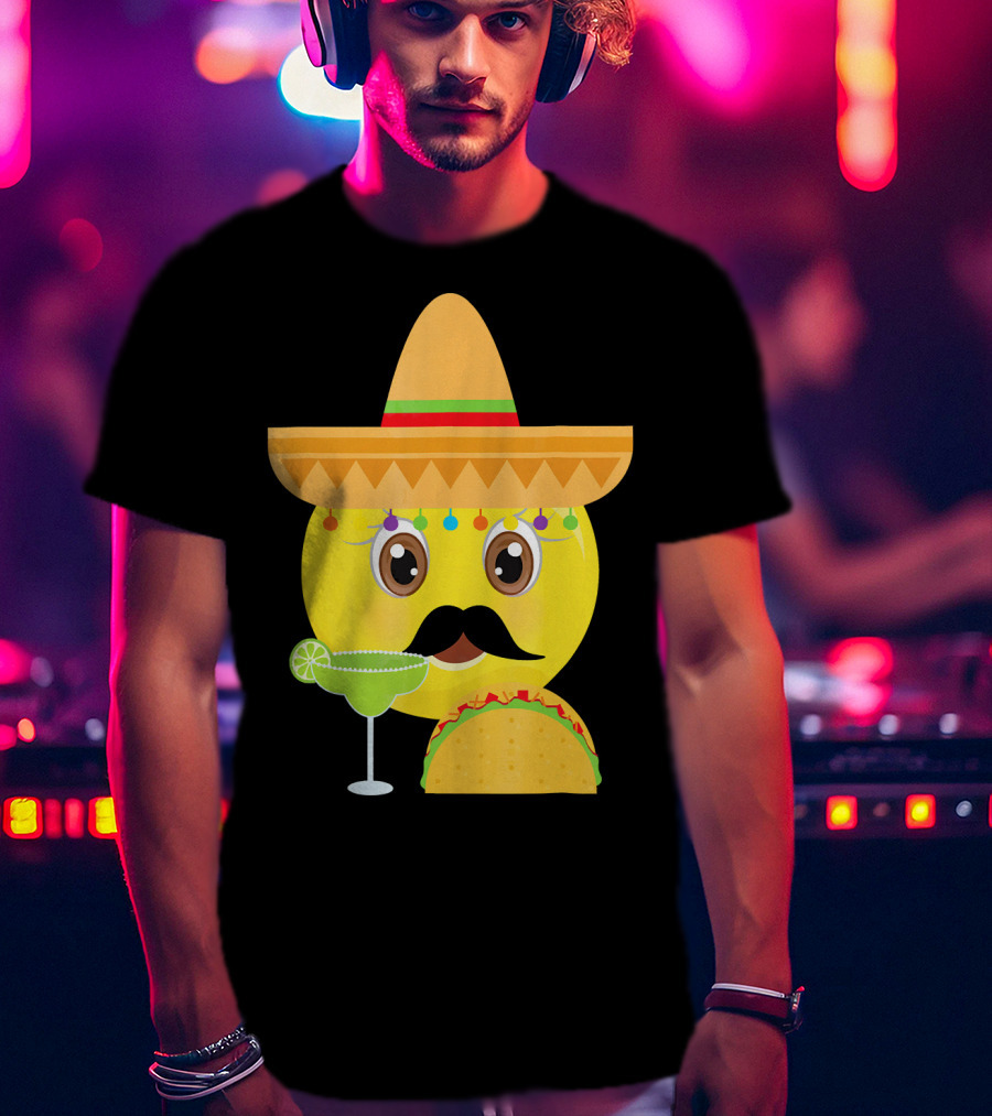 Funny Mexican Emoticon Sombrero Mustache Margarita Taco T-Shirt
