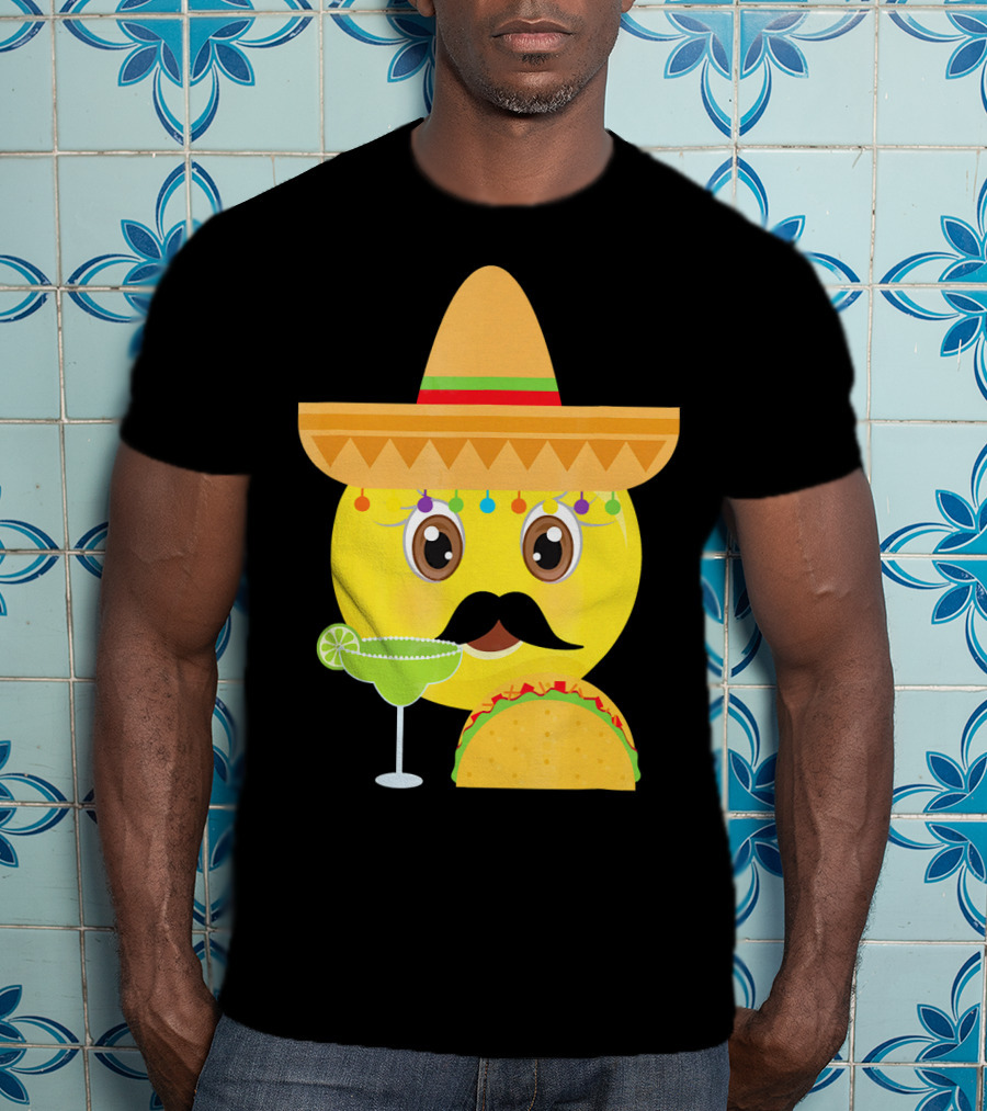 Funny Mexican Emoticon Sombrero Mustache Margarita Taco T-Shirt