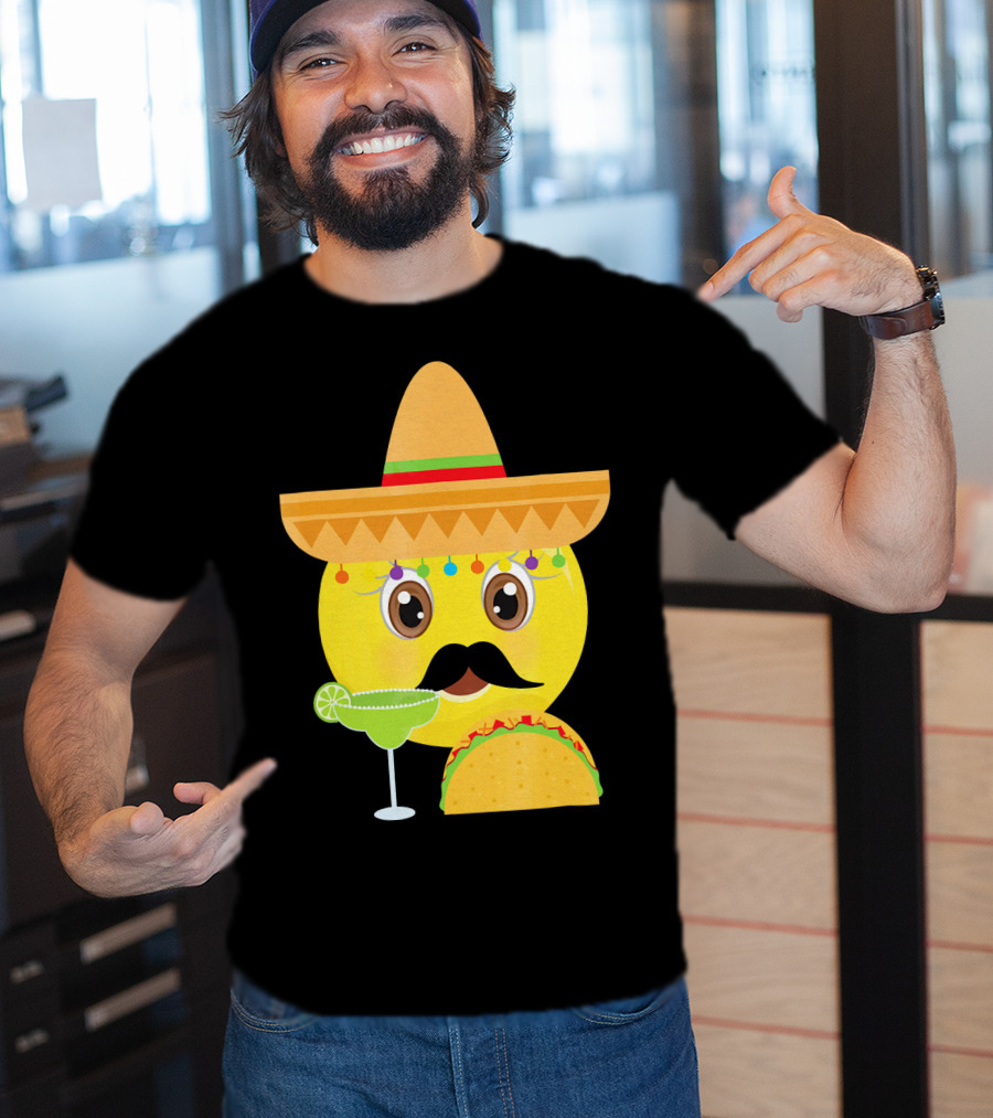 Funny Mexican Emoticon Sombrero Mustache Margarita Taco T-Shirt