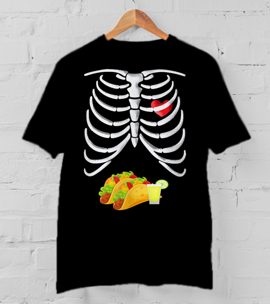 Tacos And Tequila Skeleton X Ray Pregnant With Heart T-Shirt