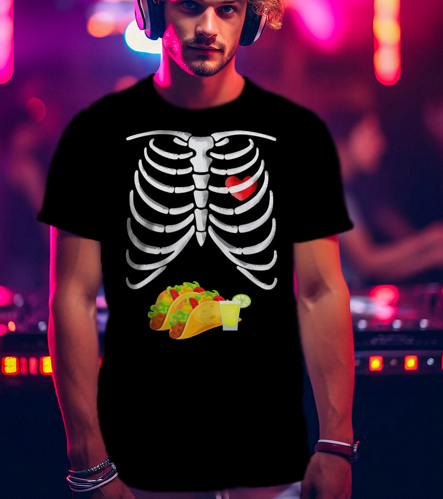 Tacos And Tequila Skeleton X Ray Pregnant With Heart T-Shirt