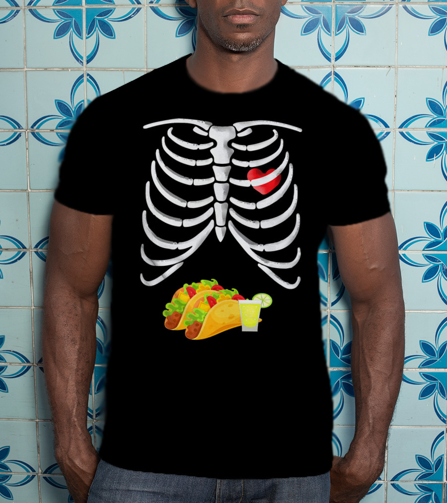Tacos And Tequila Skeleton X Ray Pregnant With Heart T-Shirt