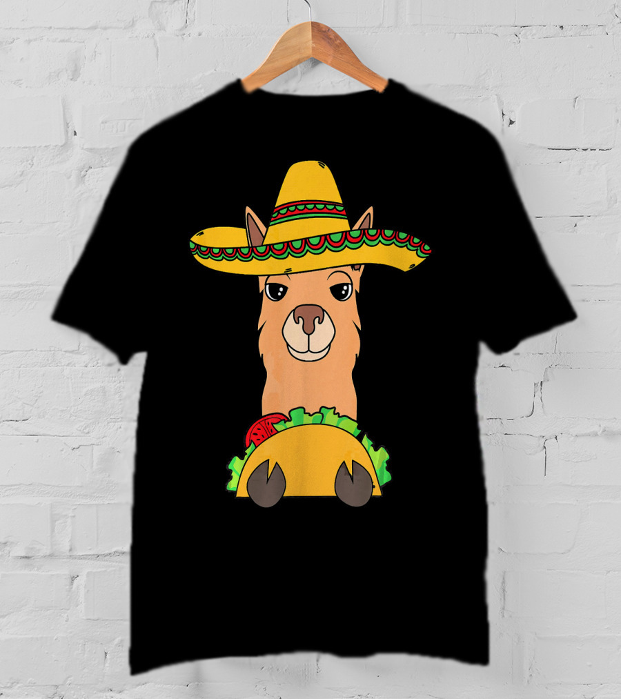 Llama Eating Taco Sombrero Cool Mexican T-Shirt