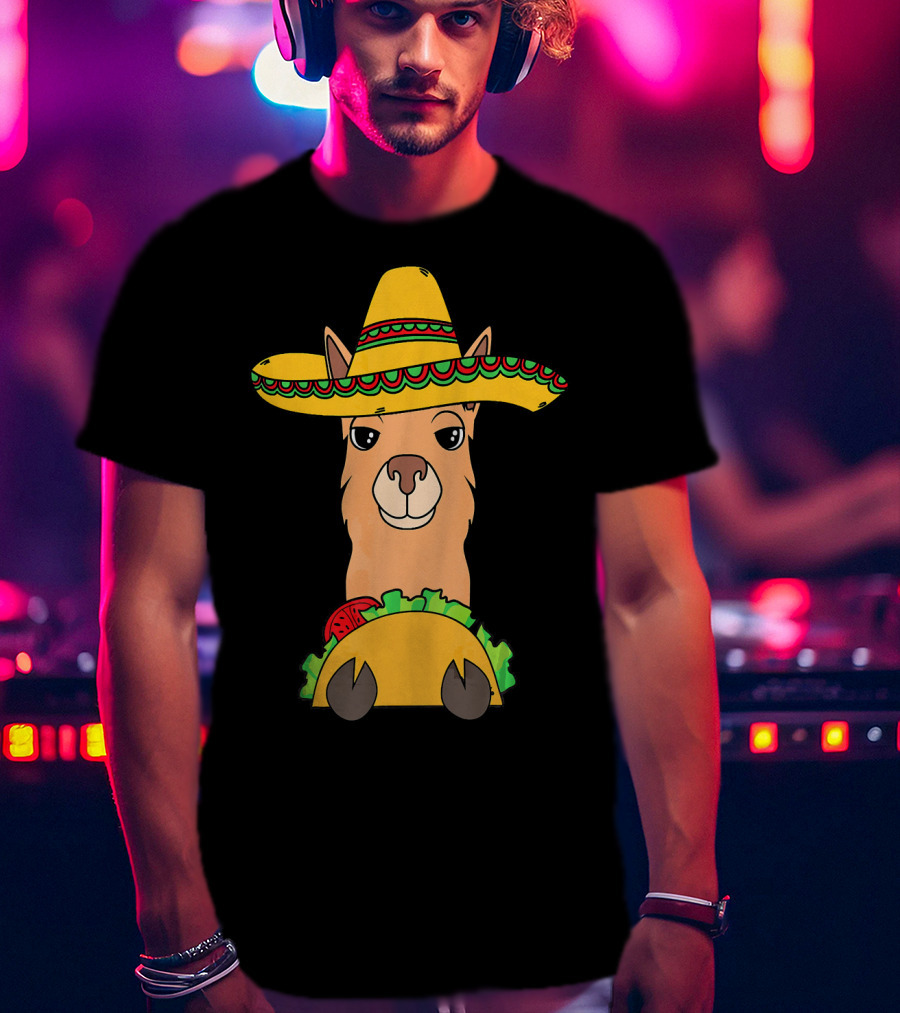 Llama Eating Taco Sombrero Cool Mexican T-Shirt