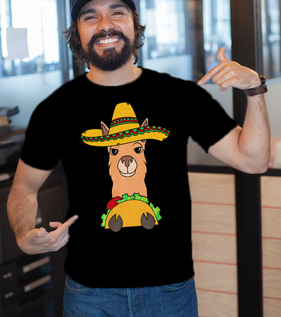 Llama Eating Taco Sombrero Cool Mexican T-Shirt