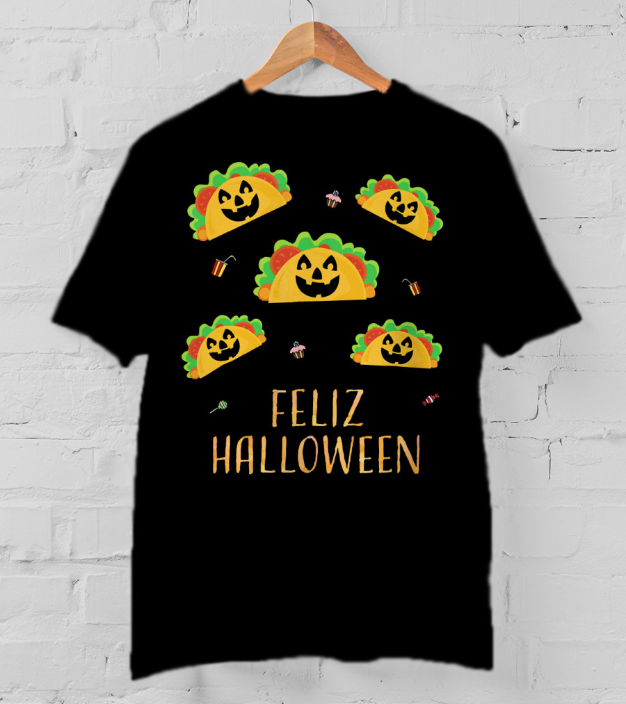 Feliz Halloween Mexican Taco Pumpkins T-Shirt