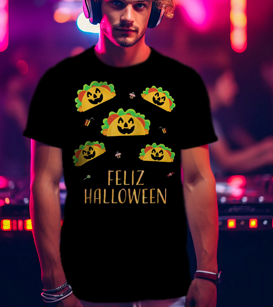 Feliz Halloween Mexican Taco Pumpkins T-Shirt