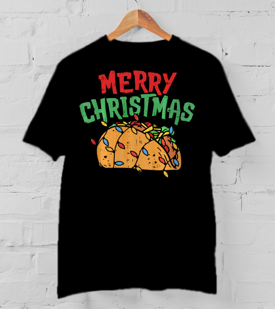 Merry Christmas Taco Mexican Lover Festive Lights T-Shirt