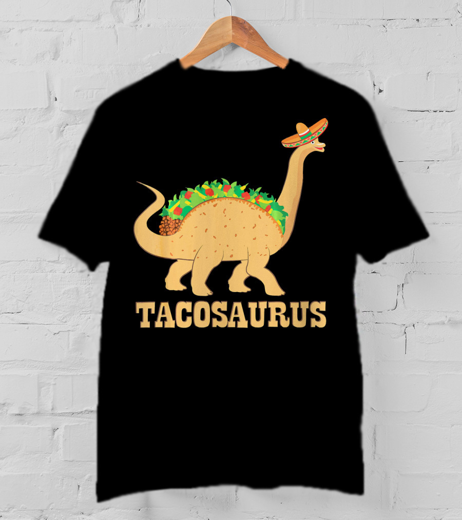 Tacosaurus Sombrero Wearing Dinosaur With Mexican Food Elements T-Shirt