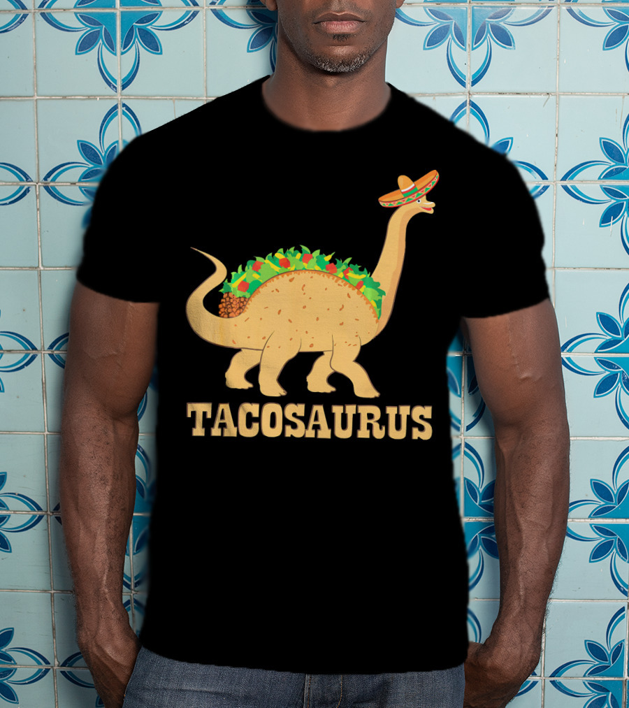 Tacosaurus Sombrero Wearing Dinosaur With Mexican Food Elements T-Shirt