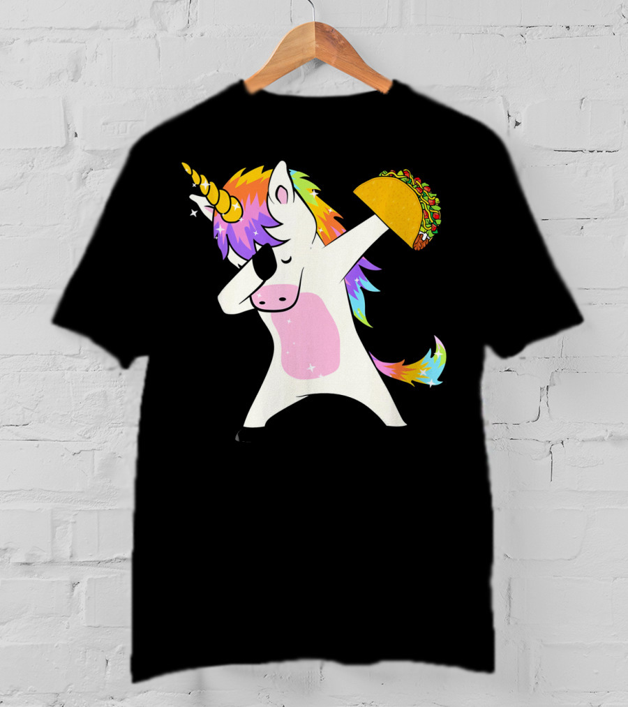 Dabbing Rainbow Unicorn Holding Taco Funny Cinco T-Shirt