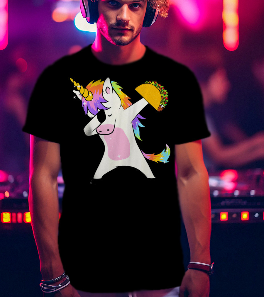 Dabbing Rainbow Unicorn Holding Taco Funny Cinco T-Shirt