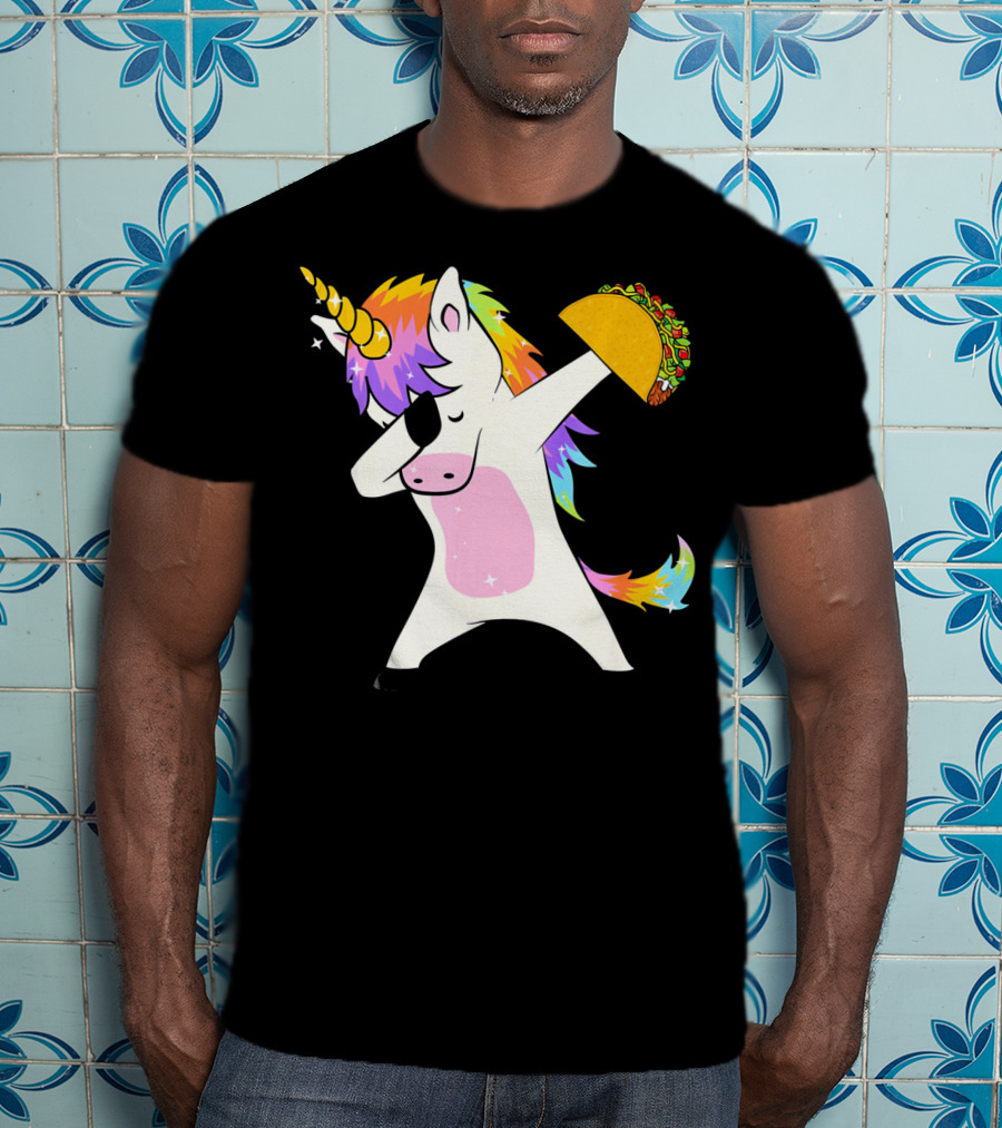 Dabbing Rainbow Unicorn Holding Taco Funny Cinco T-Shirt