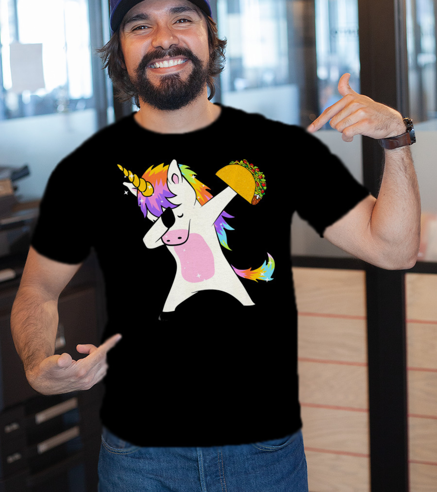 Dabbing Rainbow Unicorn Holding Taco Funny Cinco T-Shirt