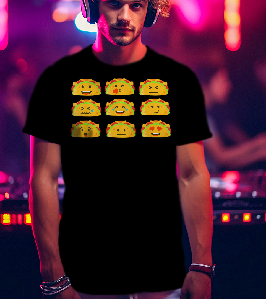 Taco Emoji Faces Mexican Food Lover Humor T-Shirt