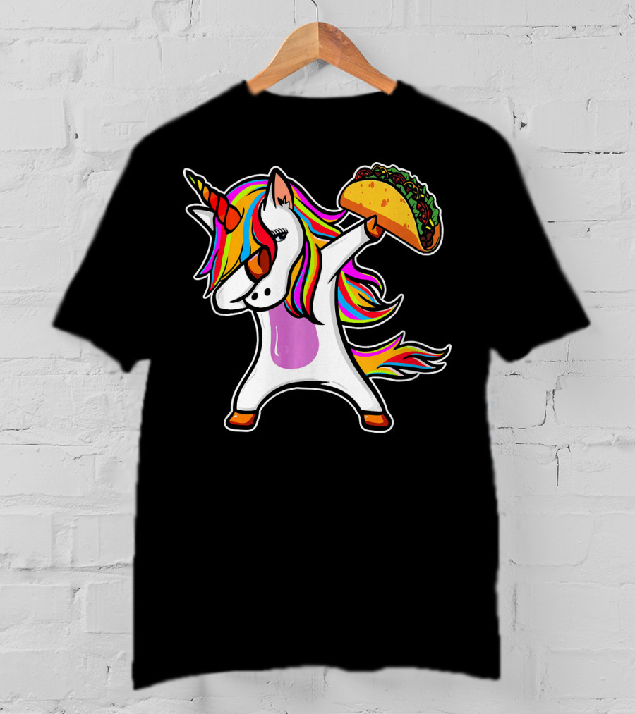 Dabbing Rainbow Unicorn With Taco Love T-Shirt