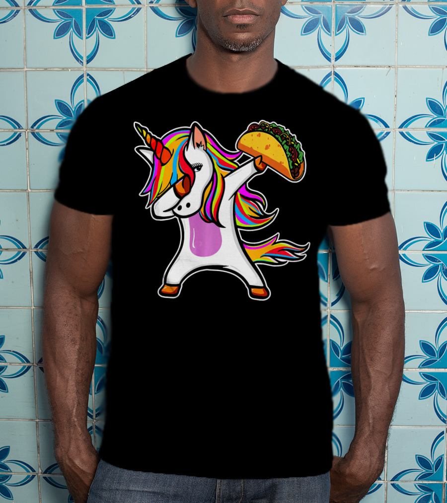 Dabbing Rainbow Unicorn With Taco Love T-Shirt