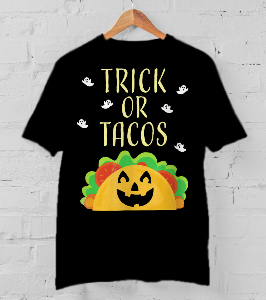 Trick Or Tacos Halloween Ghosts With Smiling Taco T-Shirt