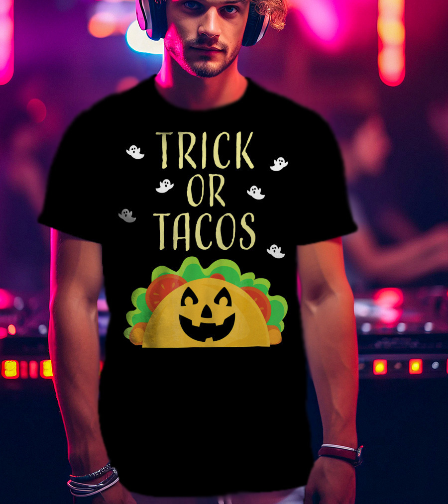 Trick Or Tacos Halloween Ghosts With Smiling Taco T-Shirt