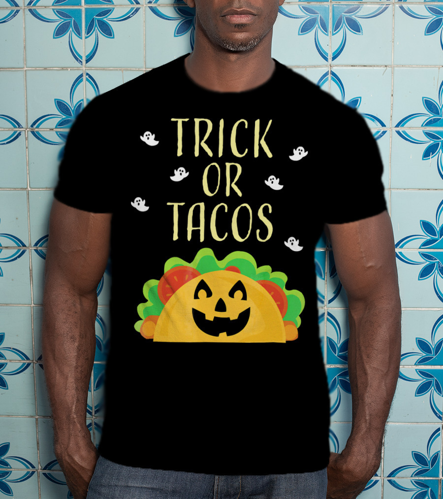 Trick Or Tacos Halloween Ghosts With Smiling Taco T-Shirt
