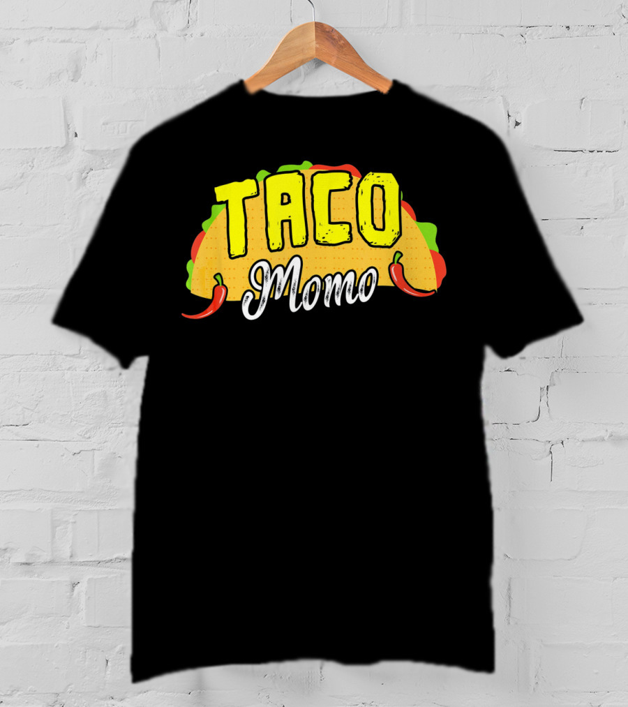 Taco Momo Grandma Mexican Food Fiesta Colorful Taco And Chili Peppers T-Shirt