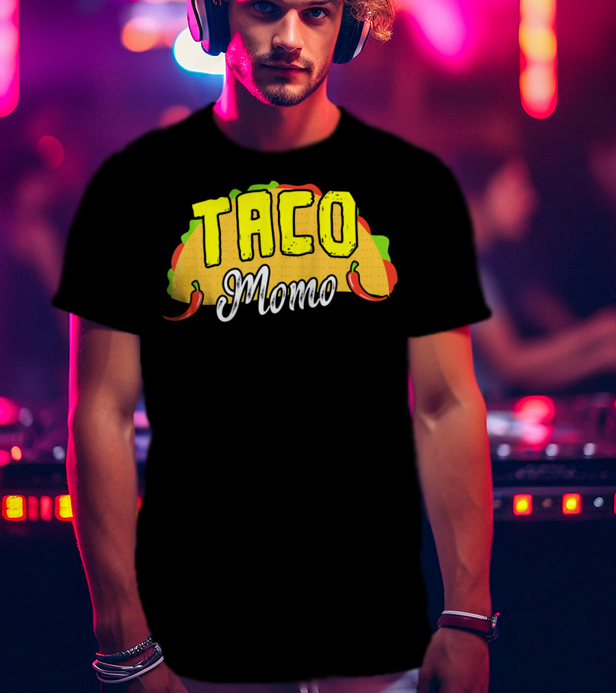 Taco Momo Grandma Mexican Food Fiesta Colorful Taco And Chili Peppers T-Shirt