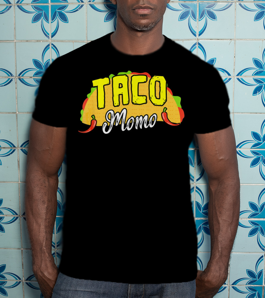 Taco Momo Grandma Mexican Food Fiesta Colorful Taco And Chili Peppers T-Shirt