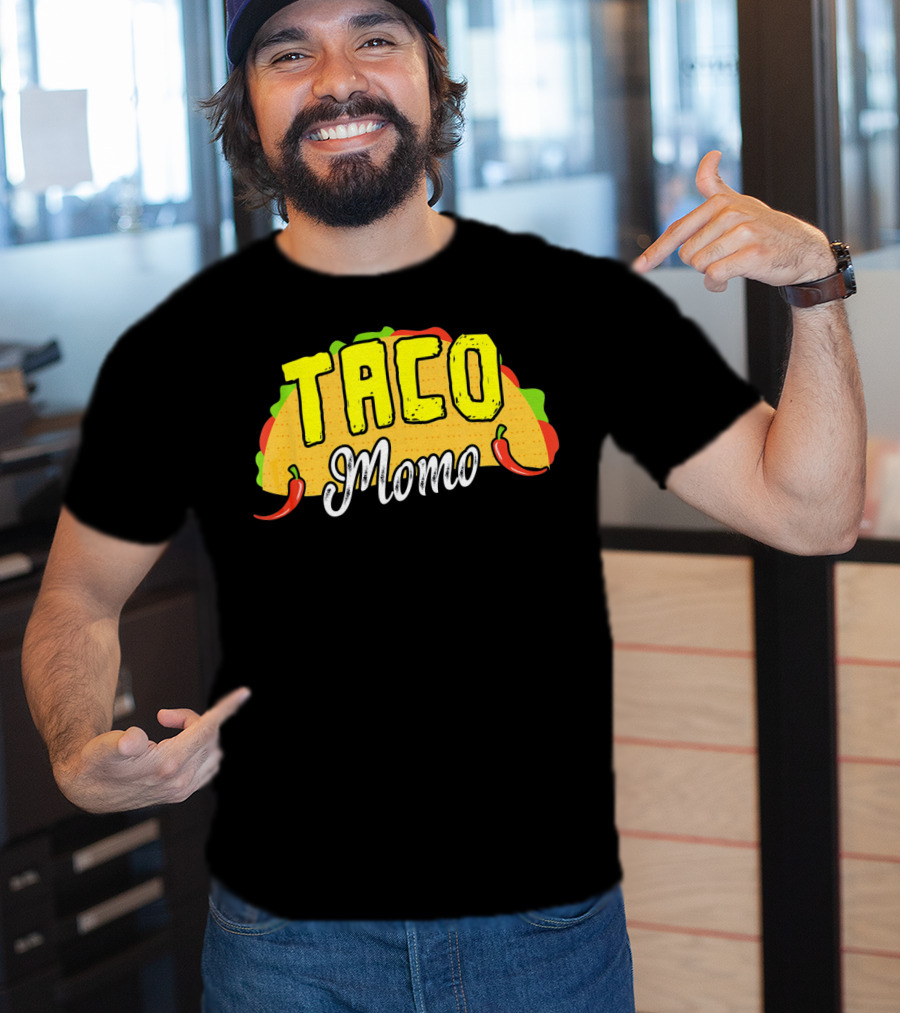 Taco Momo Grandma Mexican Food Fiesta Colorful Taco And Chili Peppers T-Shirt