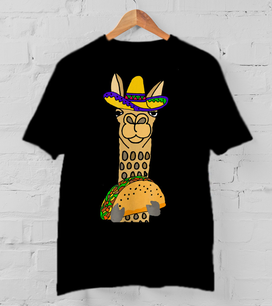 Smilealottees Funny Llama Taco Sombrero T-Shirt