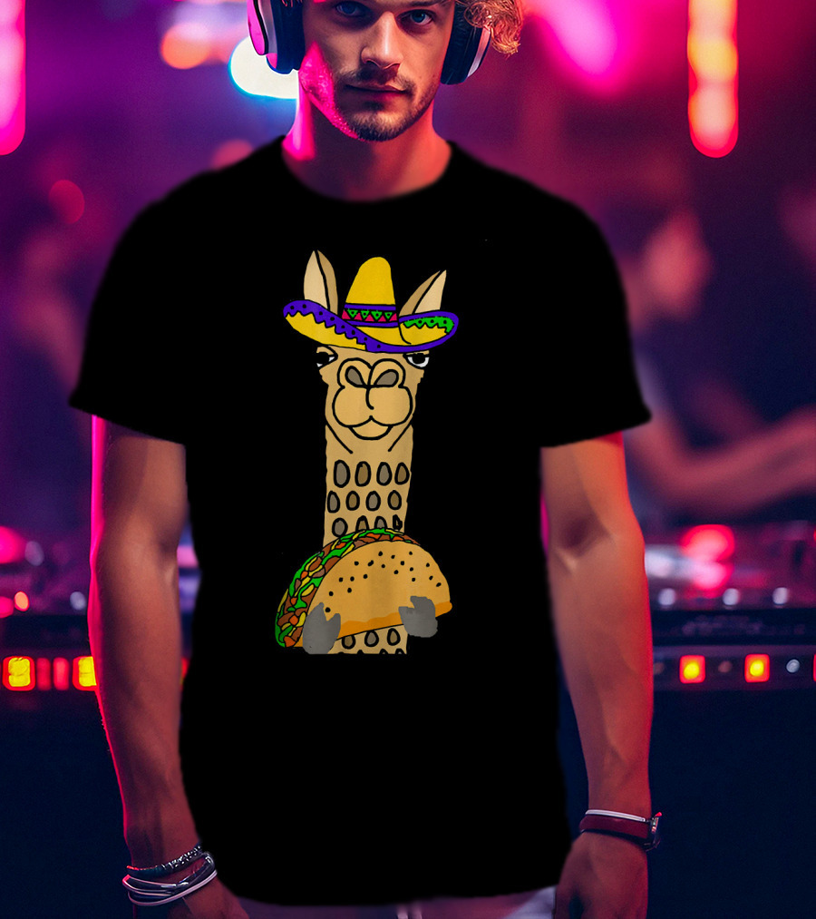Smilealottees Funny Llama Taco Sombrero T-Shirt
