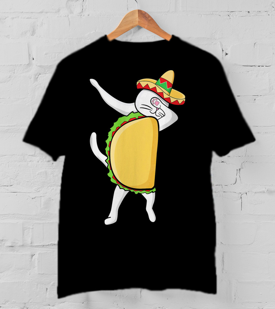 Dabbing Taco Cat Tacocat Cinco De Mayo Sombrero Fiesta T-Shirt