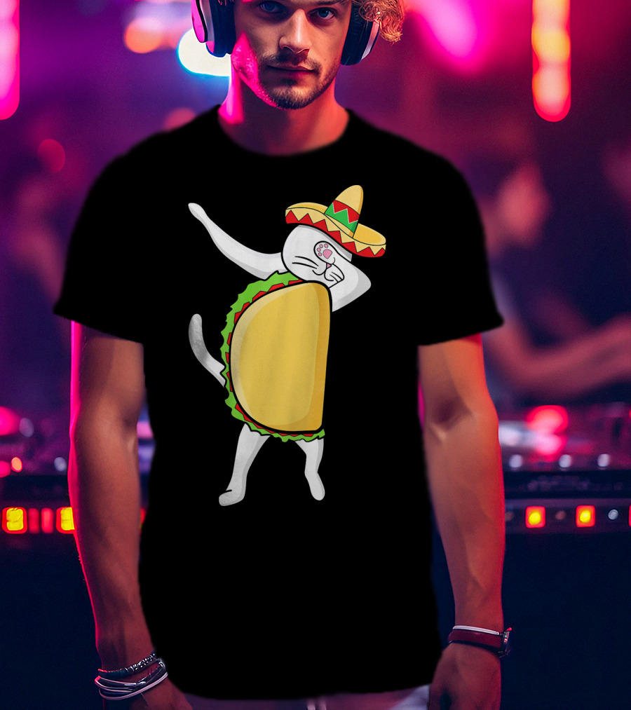 Dabbing Taco Cat Tacocat Cinco De Mayo Sombrero Fiesta T-Shirt
