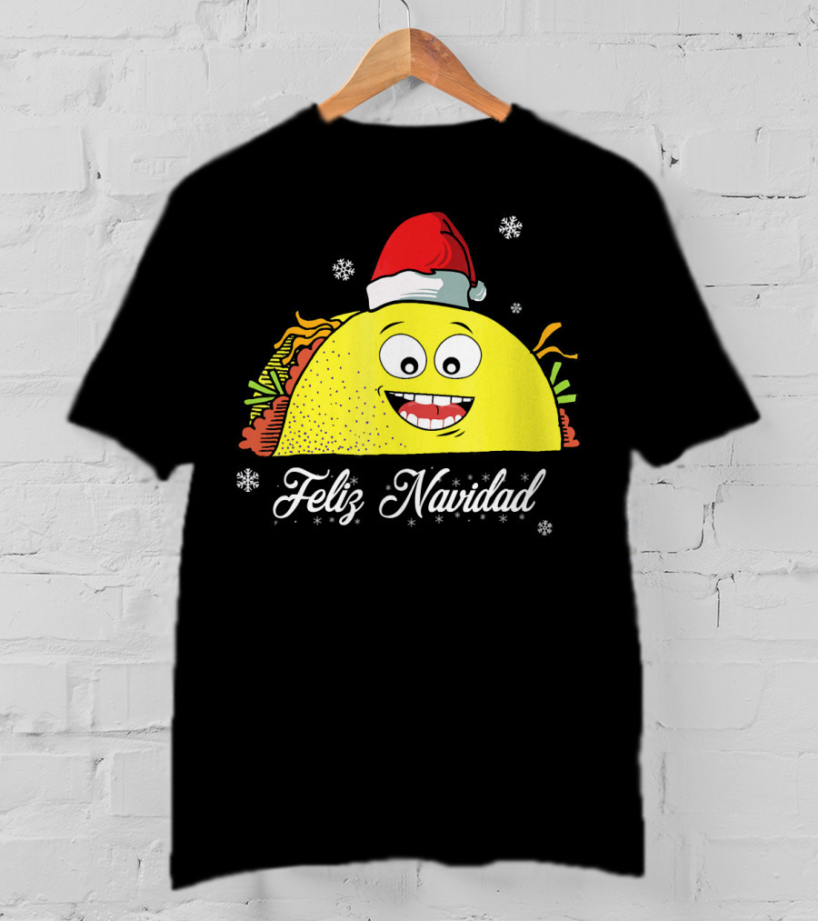 Feliz Navidad Smiling Taco Santa Hat T-Shirt