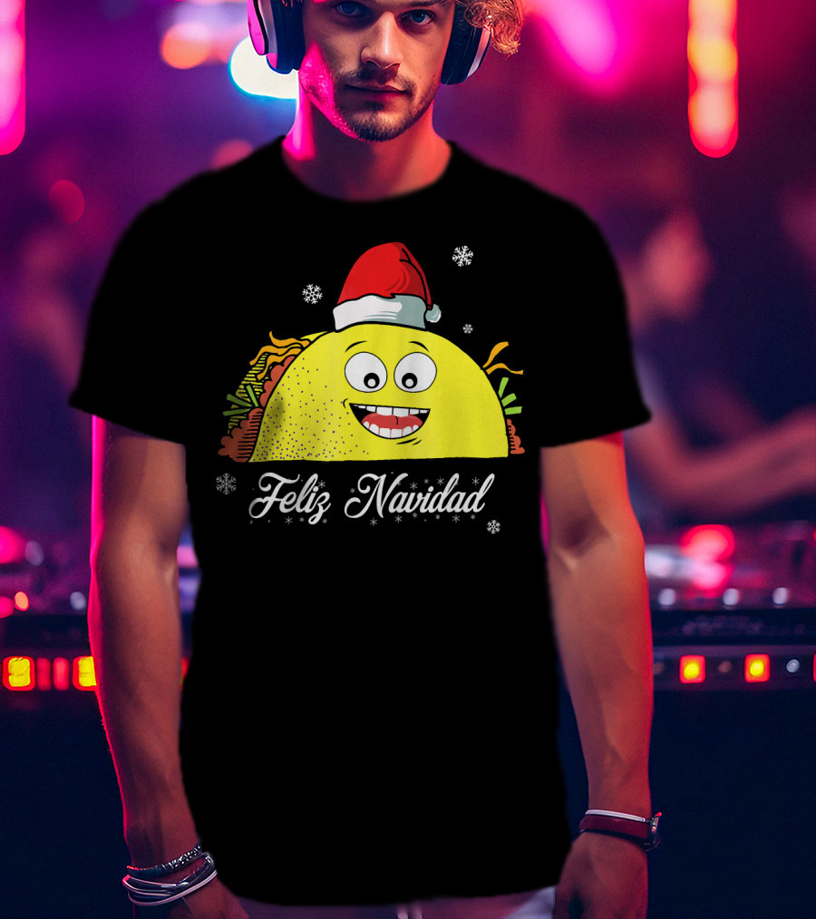 Feliz Navidad Smiling Taco Santa Hat T-Shirt