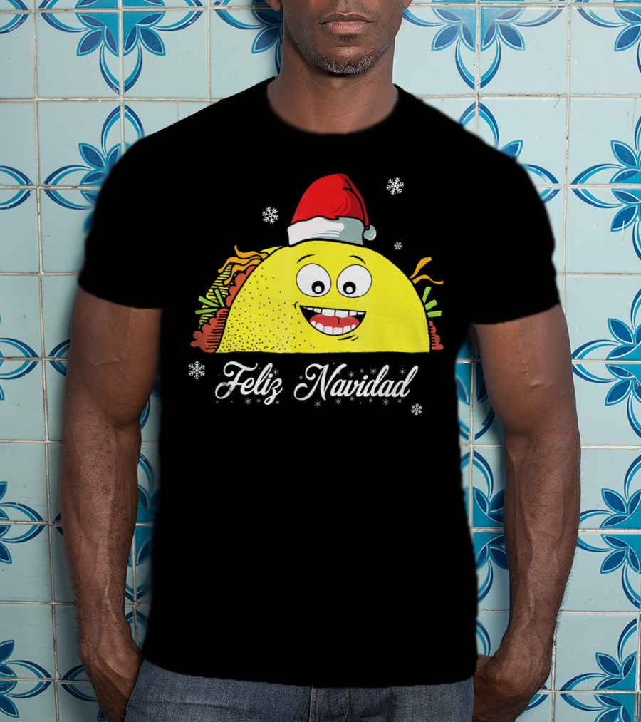 Feliz Navidad Smiling Taco Santa Hat T-Shirt